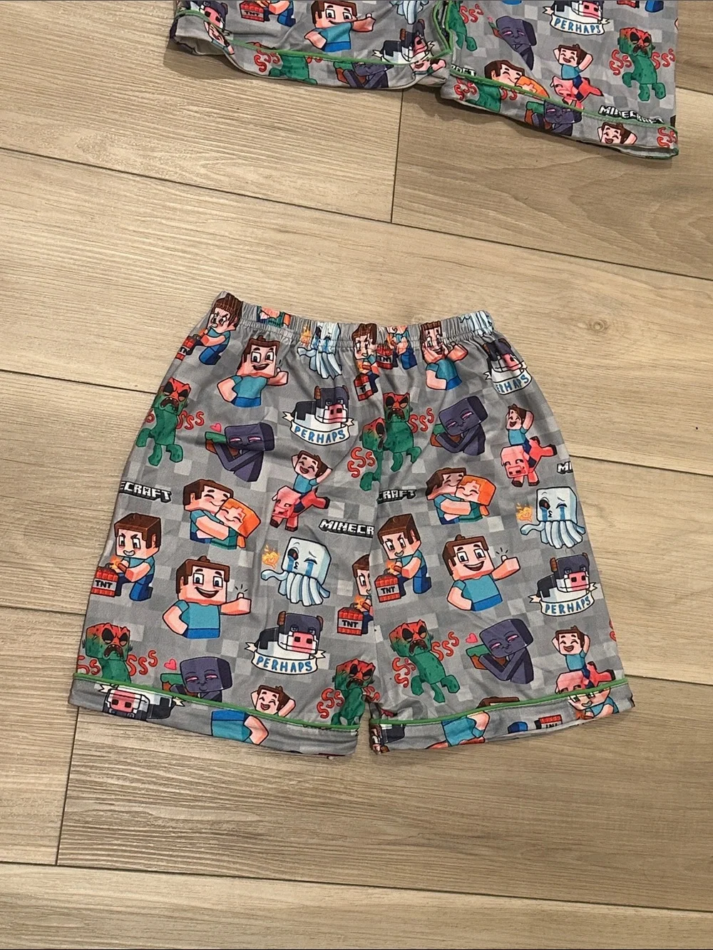 EUC Kids Short Pajama Set - Gray Minecraft-Inspired Print Size 6xl 14 16